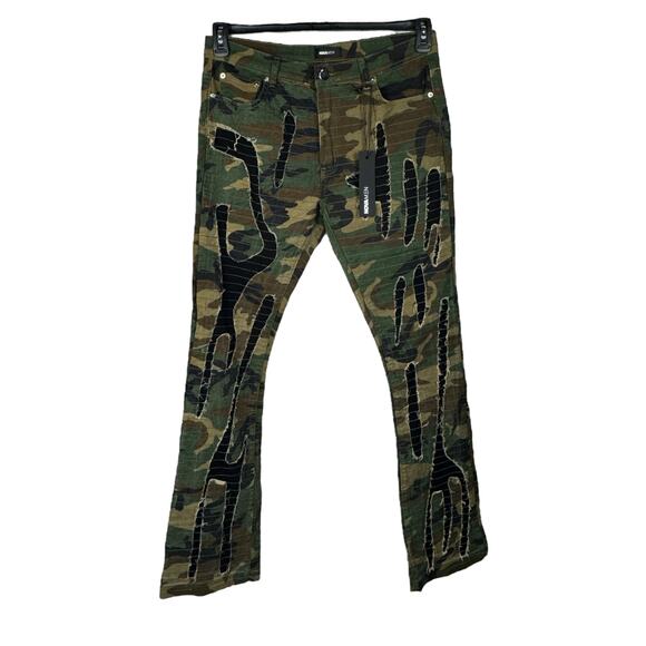 Nova Men SZ 36 Stay Ready Stitched Slim Flare Pants Camo Stretch Zip-Fly Pockets